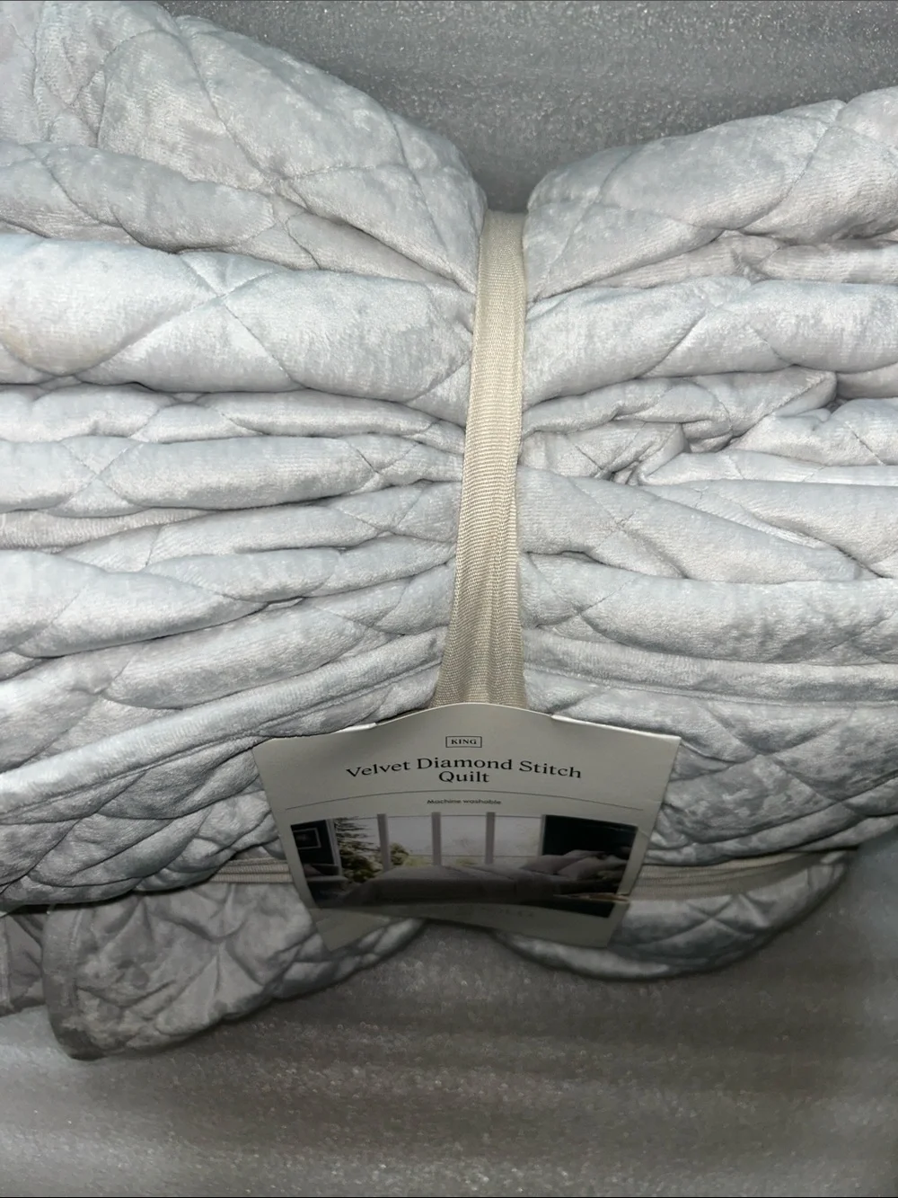 Threshold King Quilted Diamond Stitch Velvet Quilt - Light Gray